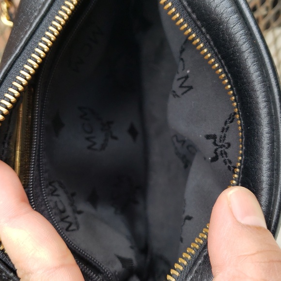 Vintage MCM Black Leather Gold Chain Mini Crossbody Bag Made in Germany Classic - Picture 12 of 17